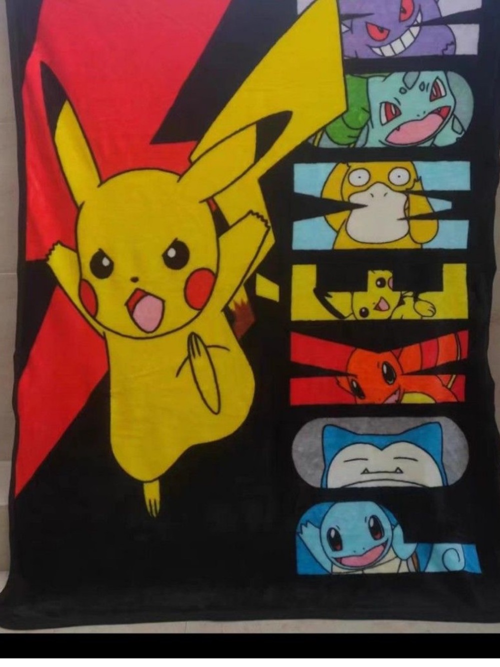 Pokemon Plush Blanket Featuring Pikachu in Yelllow/black| has hole